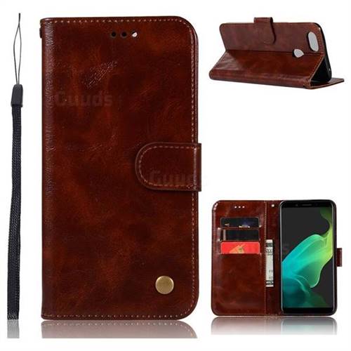 Luxury Retro Leather Wallet Case for Oppo F5 - Brown