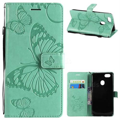 Embossing 3D Butterfly Leather Wallet Case for Oppo F5 - Green