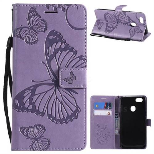 Embossing 3D Butterfly Leather Wallet Case for Oppo F5 - Purple