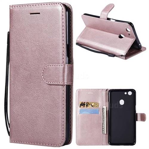 Retro Greek Classic Smooth PU Leather Wallet Phone Case for Oppo F5 - Rose Gold