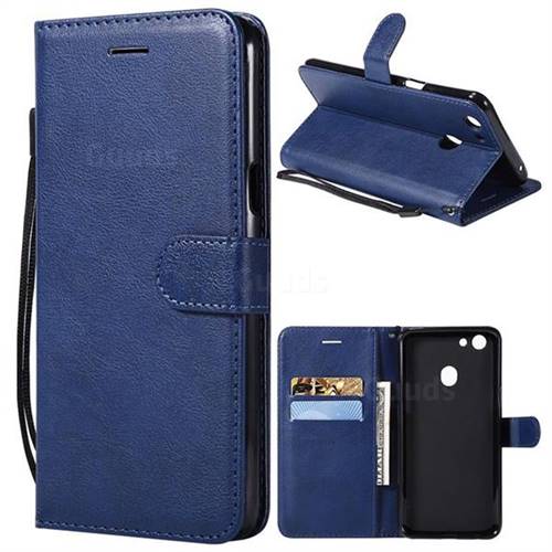 Retro Greek Classic Smooth PU Leather Wallet Phone Case for Oppo F5 - Blue