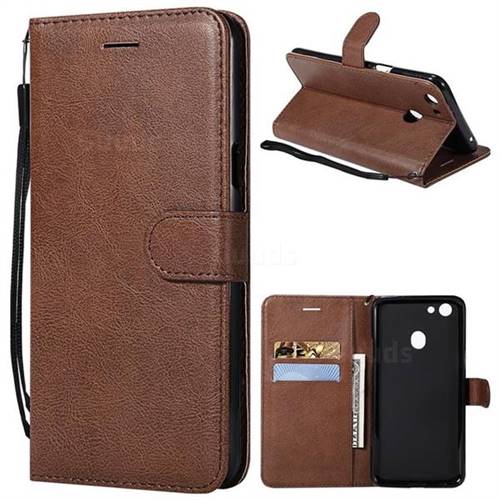 Retro Greek Classic Smooth PU Leather Wallet Phone Case for Oppo F5 - Brown