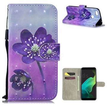 Purple Flower 3D Painted Leather Wallet Phone Case for Oppo F5
