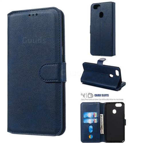 Retro Calf Matte Leather Wallet Phone Case for Oppo F5 - Blue