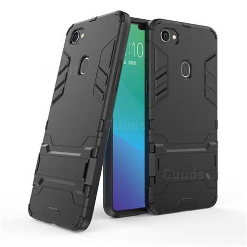 Armor Premium Tactical Grip Kickstand Shockproof Dual Layer Rugged Hard Cover for Oppo F7 - Black