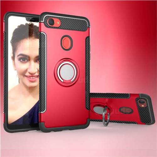 Armor Anti Drop Carbon PC + Silicon Invisible Ring Holder Phone Case for Oppo F7 - Red