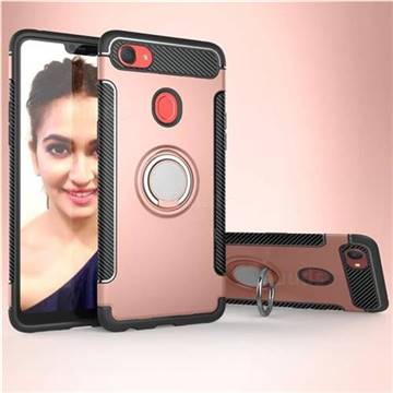 Armor Anti Drop Carbon PC + Silicon Invisible Ring Holder Phone Case for Oppo F7 - Rose Gold
