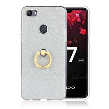 Luxury Soft TPU Glitter Back Ring Cover with 360 Rotate Finger Holder Buckle for Oppo F7 - White