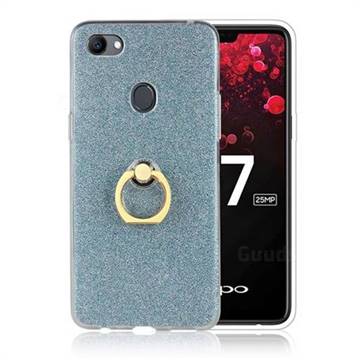 Luxury Soft TPU Glitter Back Ring Cover with 360 Rotate Finger Holder Buckle for Oppo F7 - Blue