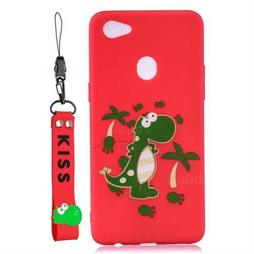 Red Dinosaur Soft Kiss Candy Hand Strap Silicone Case for Oppo F7