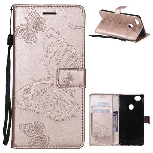 Embossing 3D Butterfly Leather Wallet Case for Oppo F7 - Rose Gold
