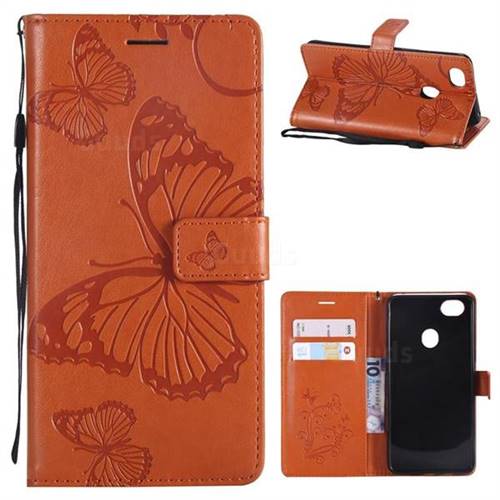 Embossing 3D Butterfly Leather Wallet Case for Oppo F7 - Orange