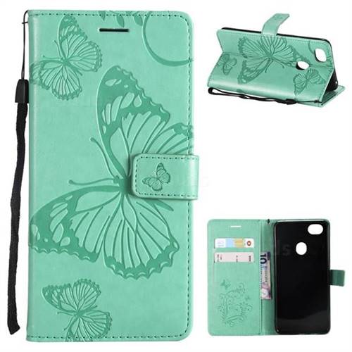 Embossing 3D Butterfly Leather Wallet Case for Oppo F7 - Green