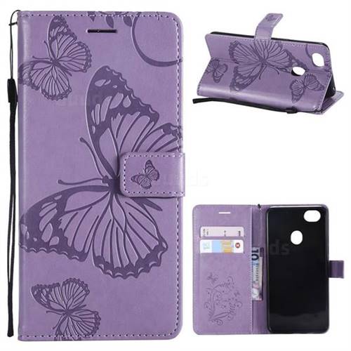 Embossing 3D Butterfly Leather Wallet Case for Oppo F7 - Purple