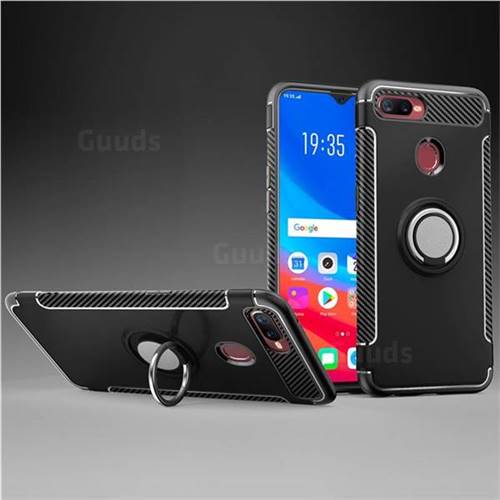 Armor Anti Drop Carbon PC + Silicon Invisible Ring Holder Phone Case for Oppo F9 (F9 Pro) - Black