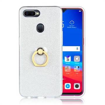 Luxury Soft TPU Glitter Back Ring Cover with 360 Rotate Finger Holder Buckle for Oppo F9 (F9 Pro) - White