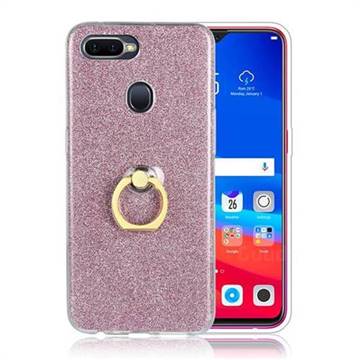 Luxury Soft TPU Glitter Back Ring Cover with 360 Rotate Finger Holder Buckle for Oppo F9 (F9 Pro) - Pink