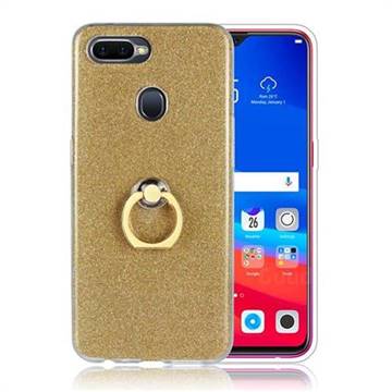 Luxury Soft TPU Glitter Back Ring Cover with 360 Rotate Finger Holder Buckle for Oppo F9 (F9 Pro) - Golden