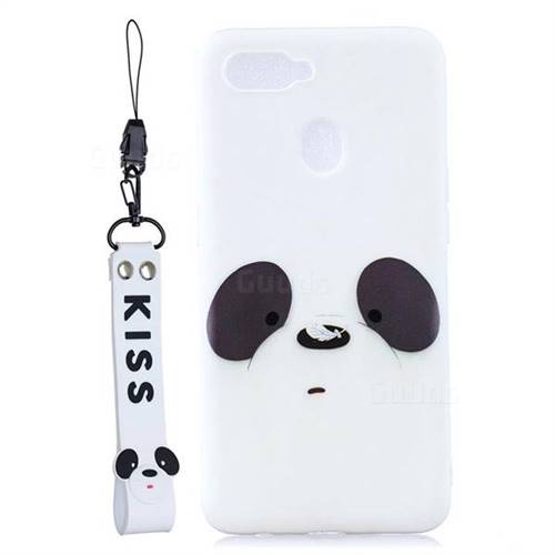 White Feather Panda Soft Kiss Candy Hand Strap Silicone Case for Oppo F9 (F9 Pro)