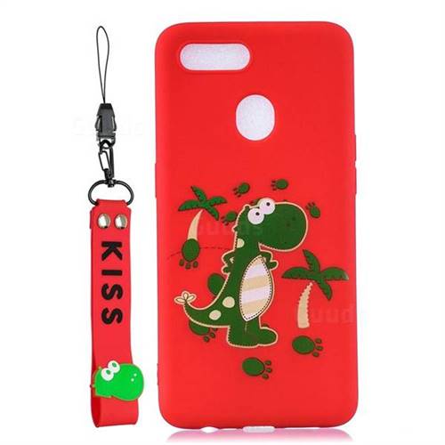 Red Dinosaur Soft Kiss Candy Hand Strap Silicone Case for Oppo F9 (F9 Pro)