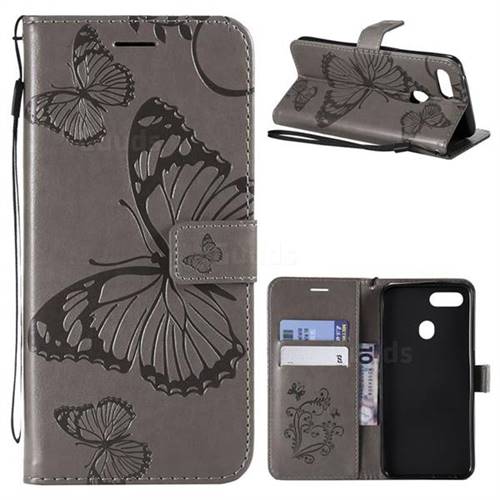 Embossing 3D Butterfly Leather Wallet Case for Oppo F9 (F9 Pro) - Gray