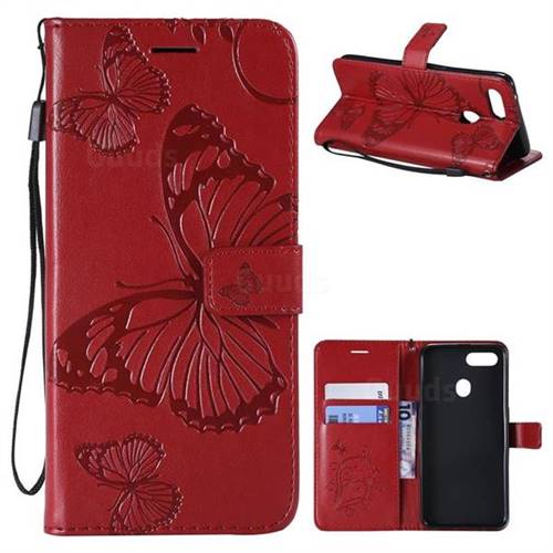 Embossing 3D Butterfly Leather Wallet Case for Oppo F9 (F9 Pro) - Red