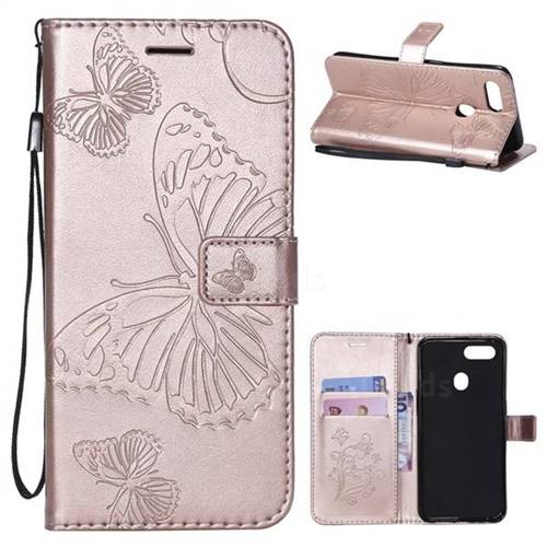 Embossing 3D Butterfly Leather Wallet Case for Oppo F9 (F9 Pro) - Rose Gold