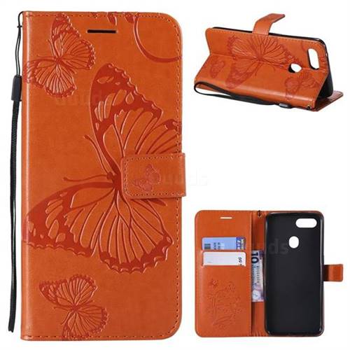 Embossing 3D Butterfly Leather Wallet Case for Oppo F9 (F9 Pro) - Orange