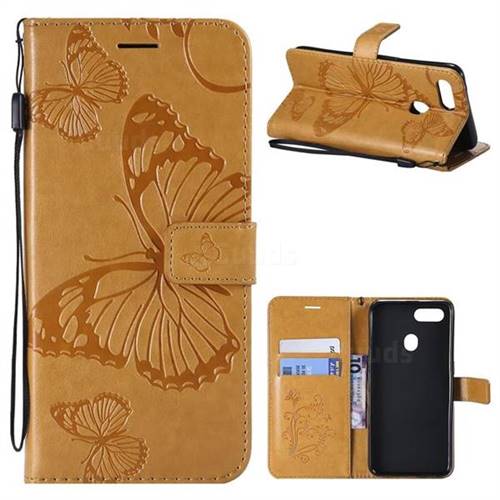 Embossing 3D Butterfly Leather Wallet Case for Oppo F9 (F9 Pro) - Yellow