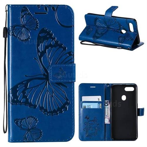 Embossing 3D Butterfly Leather Wallet Case for Oppo F9 (F9 Pro) - Blue