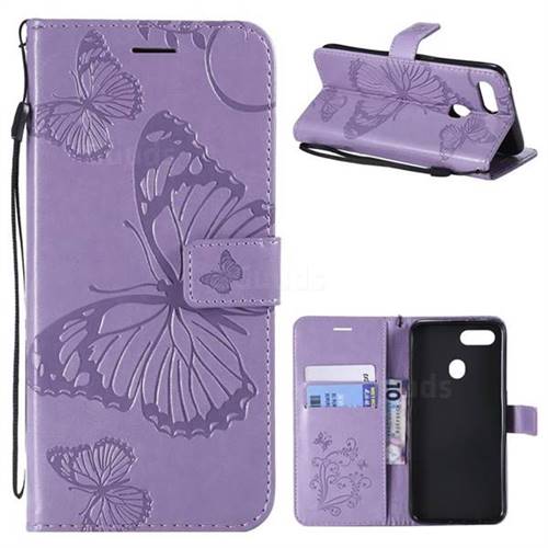 Embossing 3D Butterfly Leather Wallet Case for Oppo F9 (F9 Pro) - Purple