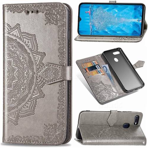 Embossing Imprint Mandala Flower Leather Wallet Case for Oppo F9 (F9 Pro) - Gray