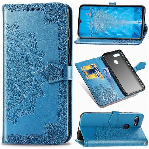 Embossing Imprint Mandala Flower Leather Wallet Case for Oppo F9 (F9 Pro) - Blue