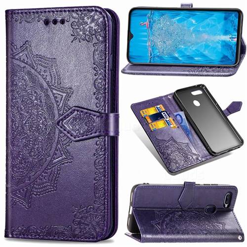 Embossing Imprint Mandala Flower Leather Wallet Case for Oppo F9 (F9 Pro) - Purple