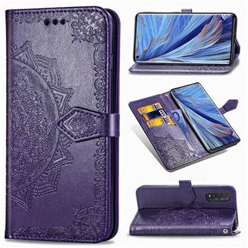 Embossing Imprint Mandala Flower Leather Wallet Case for Oppo Find X2 - Purple