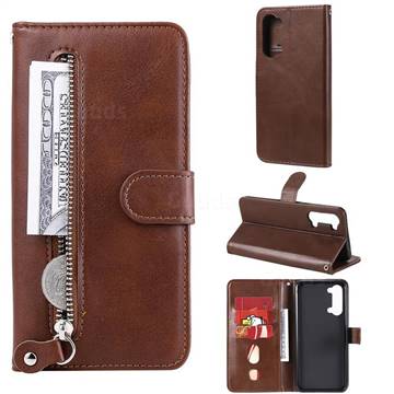 Retro Luxury Zipper Leather Phone Wallet Case for Oppo Find X2 Lite - Brown
