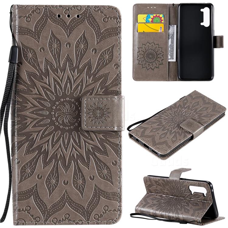 Embossing Sunflower Leather Wallet Case for Oppo Find X2 Lite - Gray