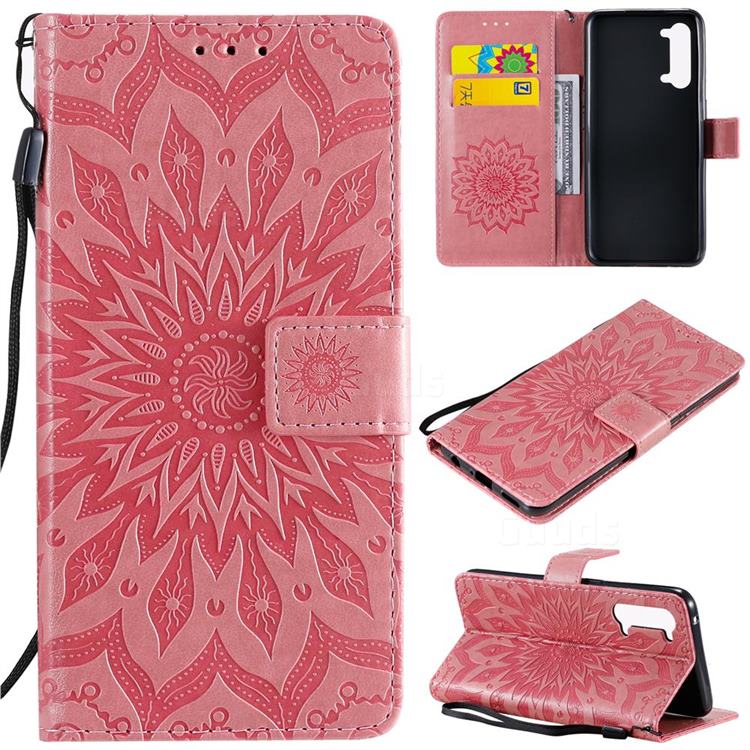 Embossing Sunflower Leather Wallet Case for Oppo Find X2 Lite - Pink