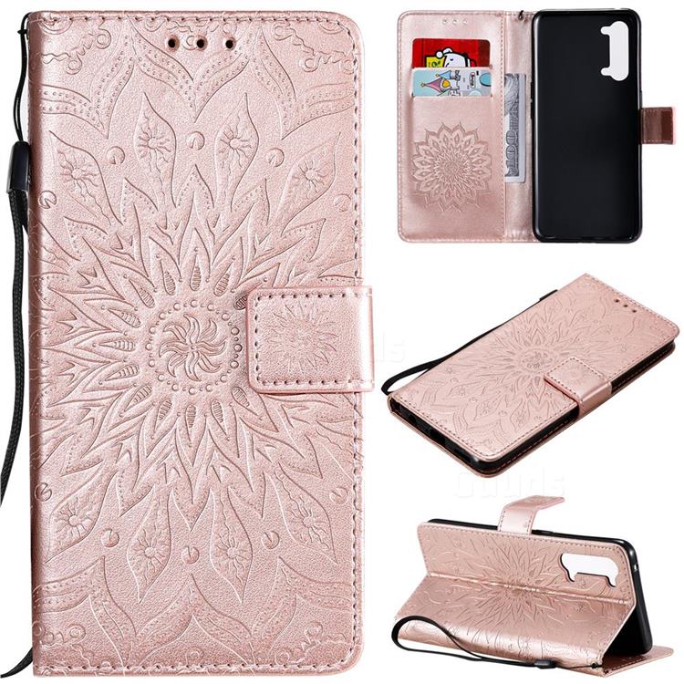 Embossing Sunflower Leather Wallet Case for Oppo Find X2 Lite - Rose Gold