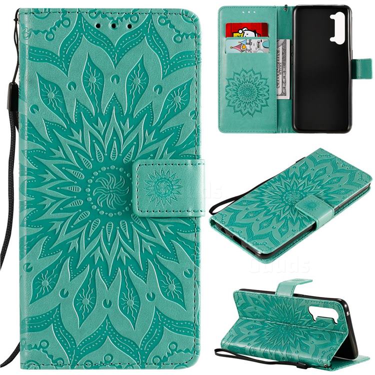 Embossing Sunflower Leather Wallet Case for Oppo Find X2 Lite - Green