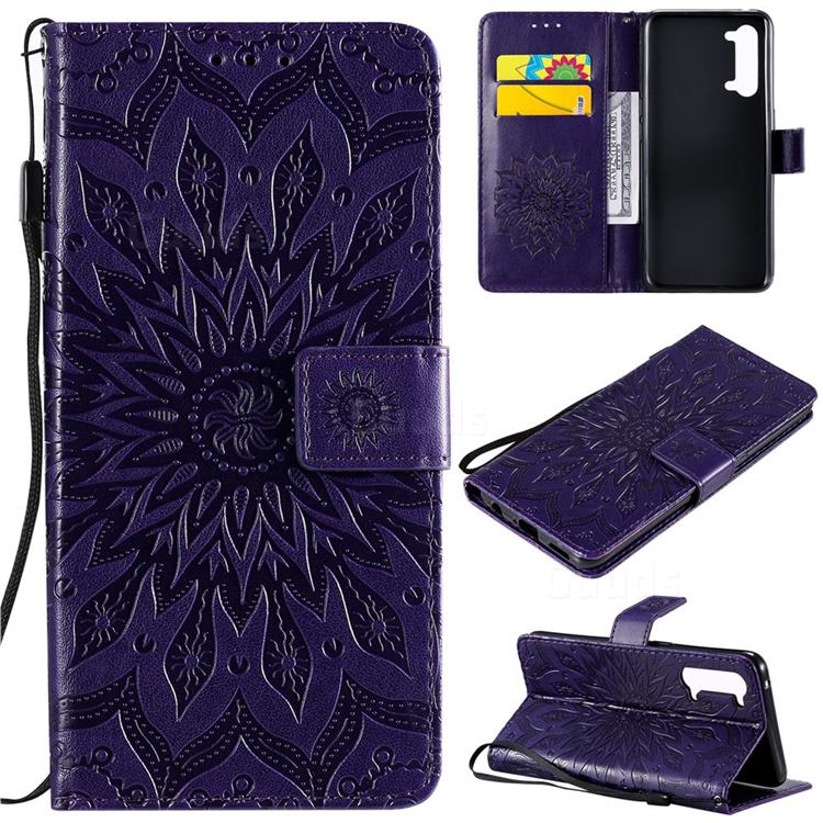 Embossing Sunflower Leather Wallet Case for Oppo Find X2 Lite - Purple