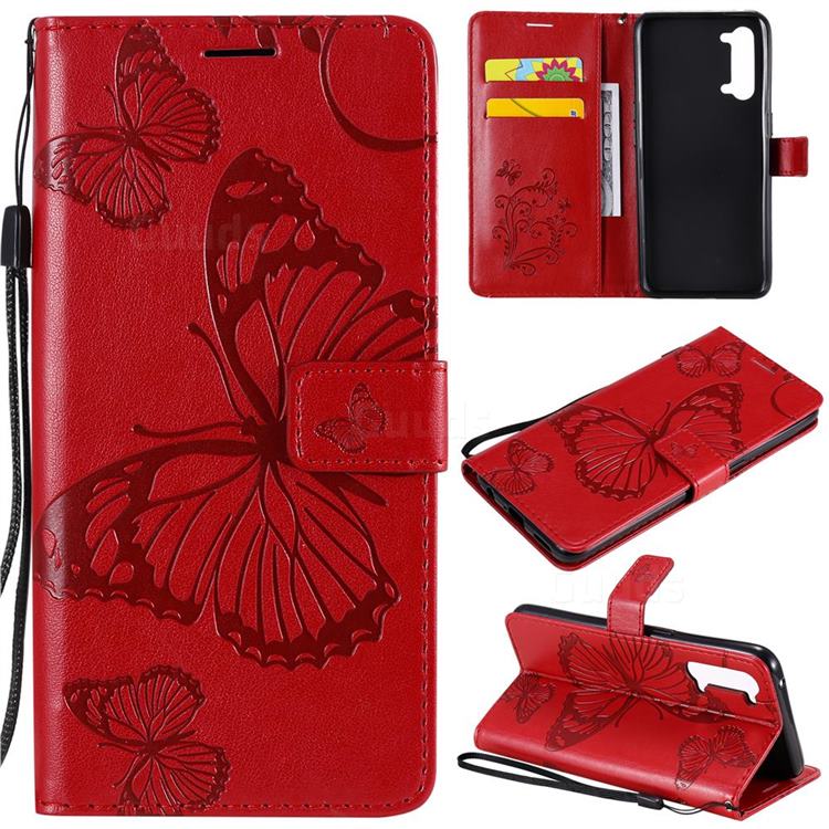 Embossing 3D Butterfly Leather Wallet Case for Oppo Find X2 Lite - Red