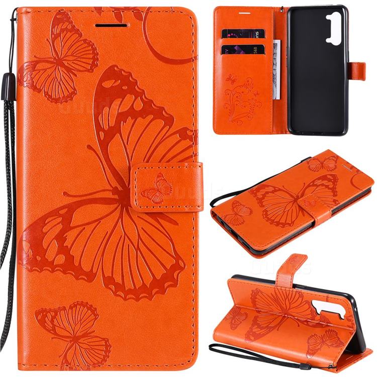 Embossing 3D Butterfly Leather Wallet Case for Oppo Find X2 Lite - Orange