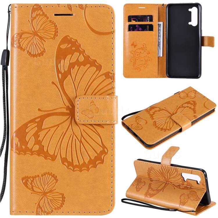 Embossing 3D Butterfly Leather Wallet Case for Oppo Find X2 Lite - Yellow