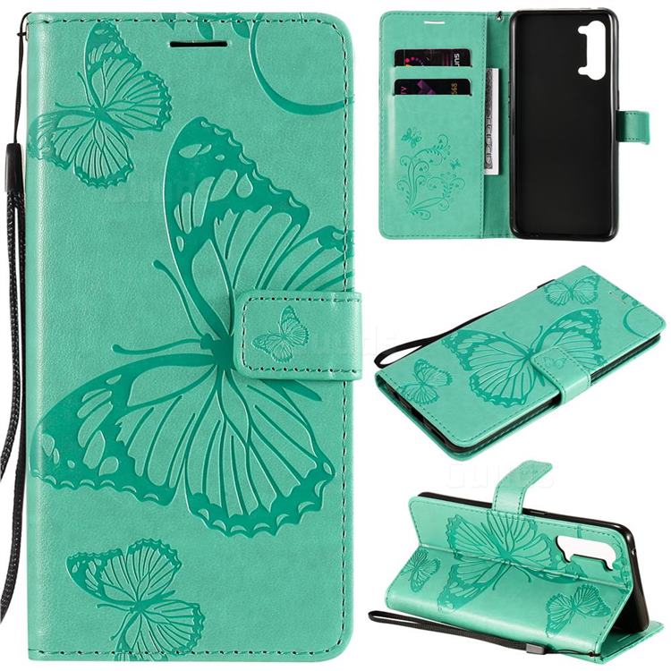 Embossing 3D Butterfly Leather Wallet Case for Oppo Find X2 Lite - Green