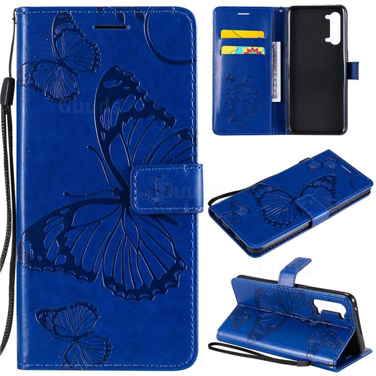 Embossing 3D Butterfly Leather Wallet Case for Oppo Find X2 Lite - Blue