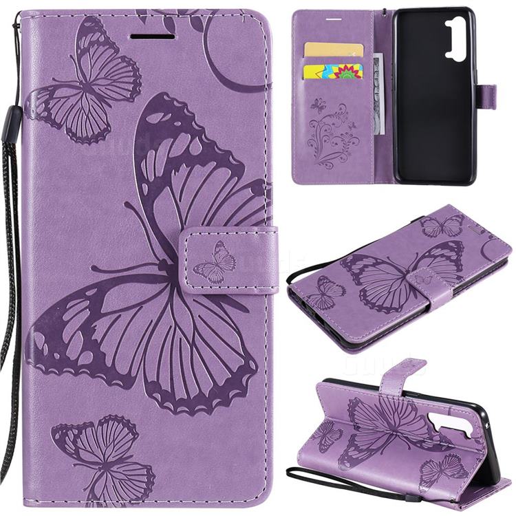 Embossing 3D Butterfly Leather Wallet Case for Oppo Find X2 Lite - Purple