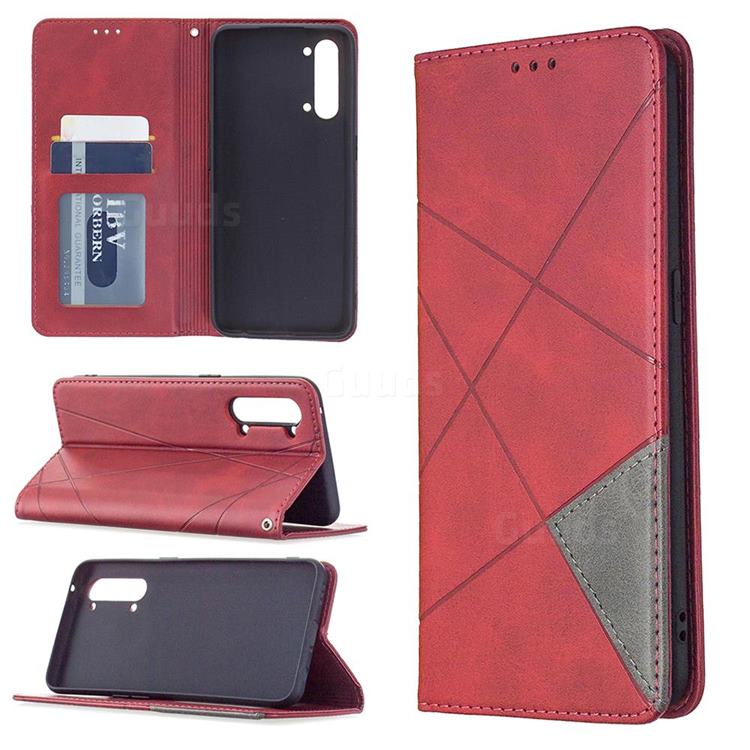 Prismatic Slim Magnetic Sucking Stitching Wallet Flip Cover for Oppo Find X2 Lite - Red