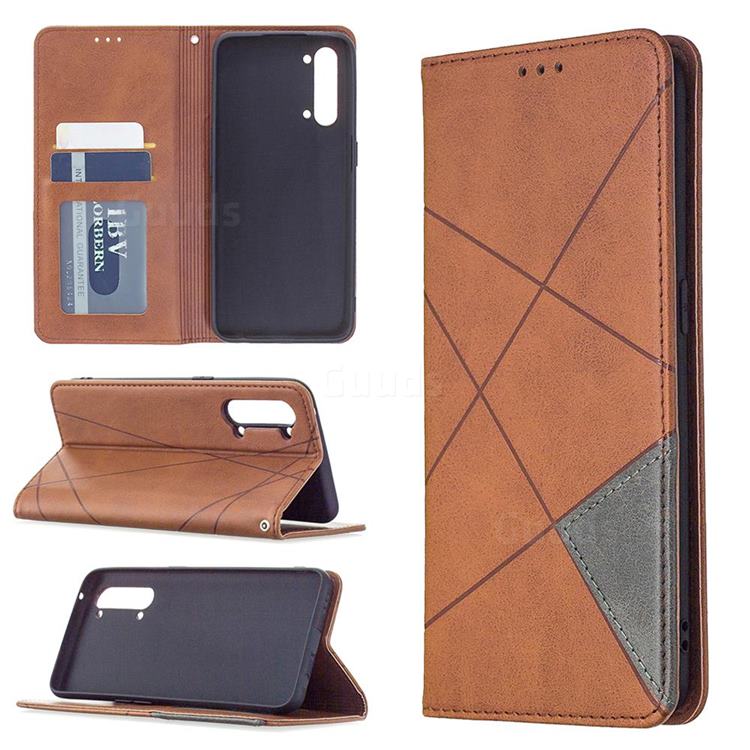 Prismatic Slim Magnetic Sucking Stitching Wallet Flip Cover for Oppo Find X2 Lite - Brown