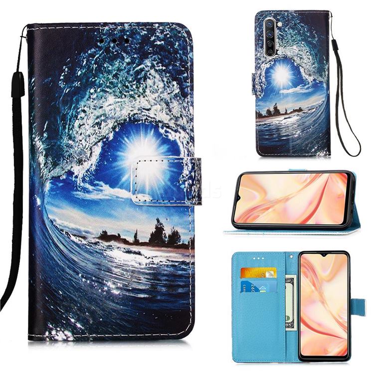 Waves and Sun Matte Leather Wallet Phone Case for Oppo Find X2 Lite